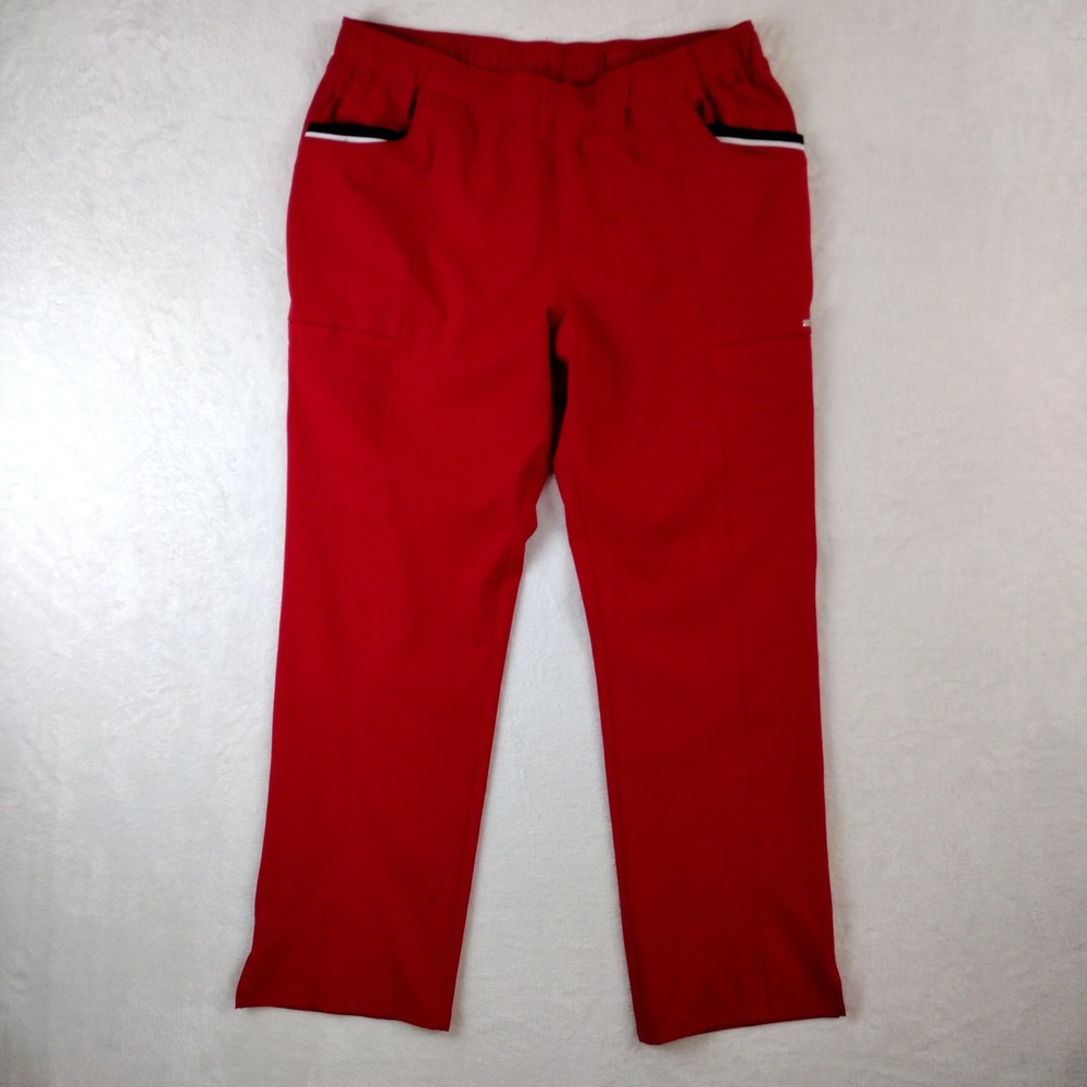 Red Scrub Pants Elastic Waist Straight Leg Medical Bottoms EL150 Size L
